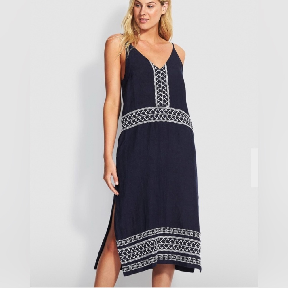 Seafolly Linen Slip Dress with embroidery cool linen material for‎ summer Sz M